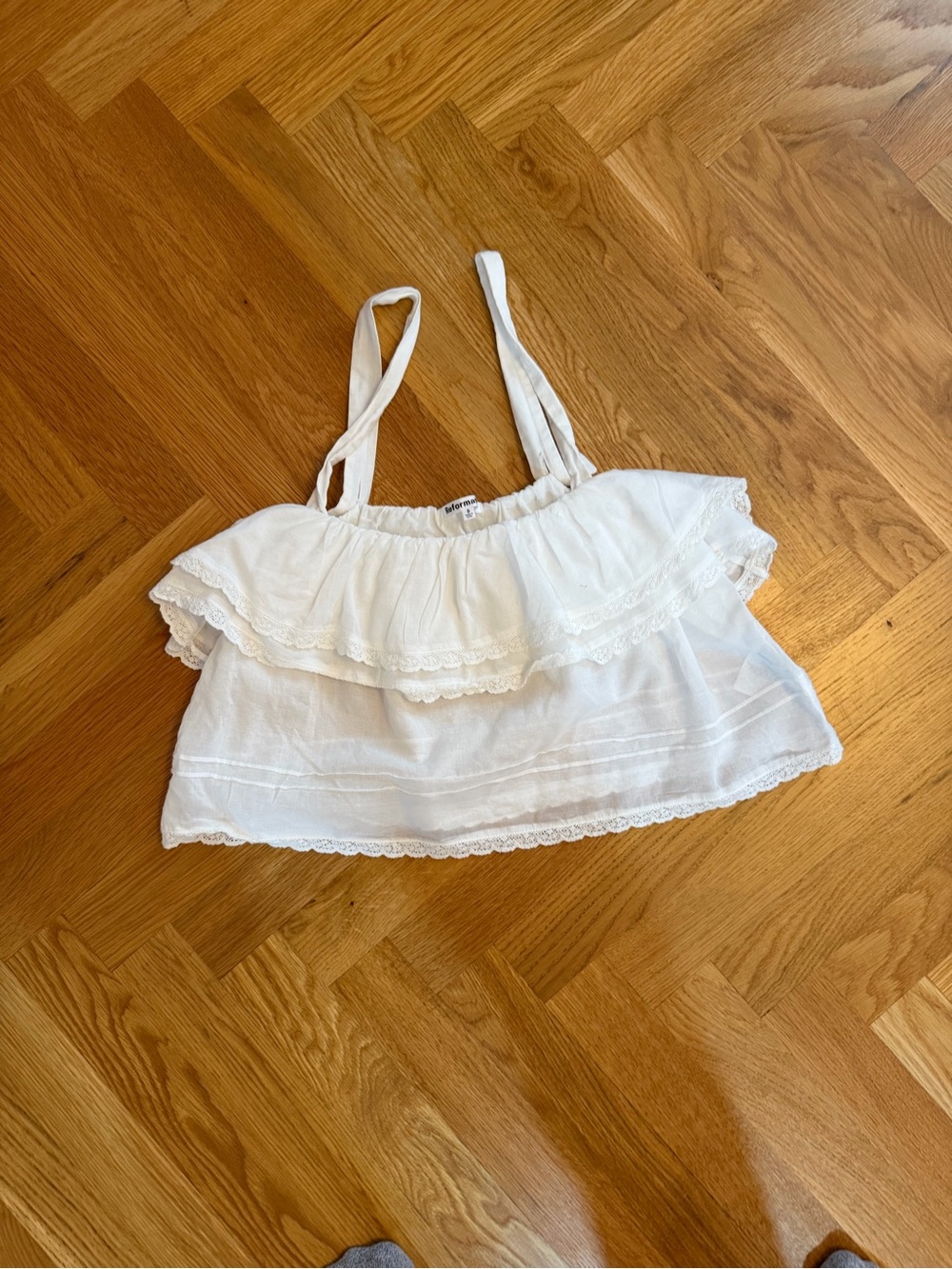 Reformation White Ruffled Lace-Trim Camisole